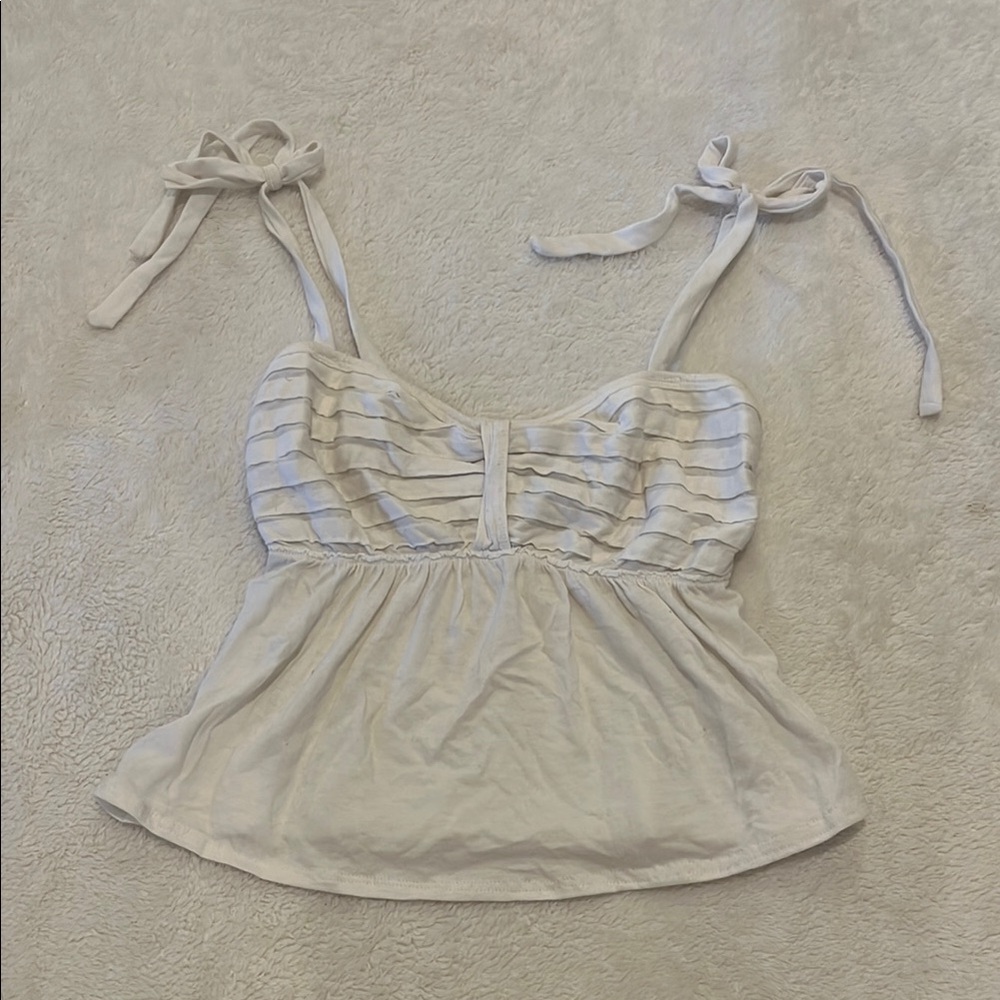 Hollister Cream Camisole with Ruched Peplum and Tie Front